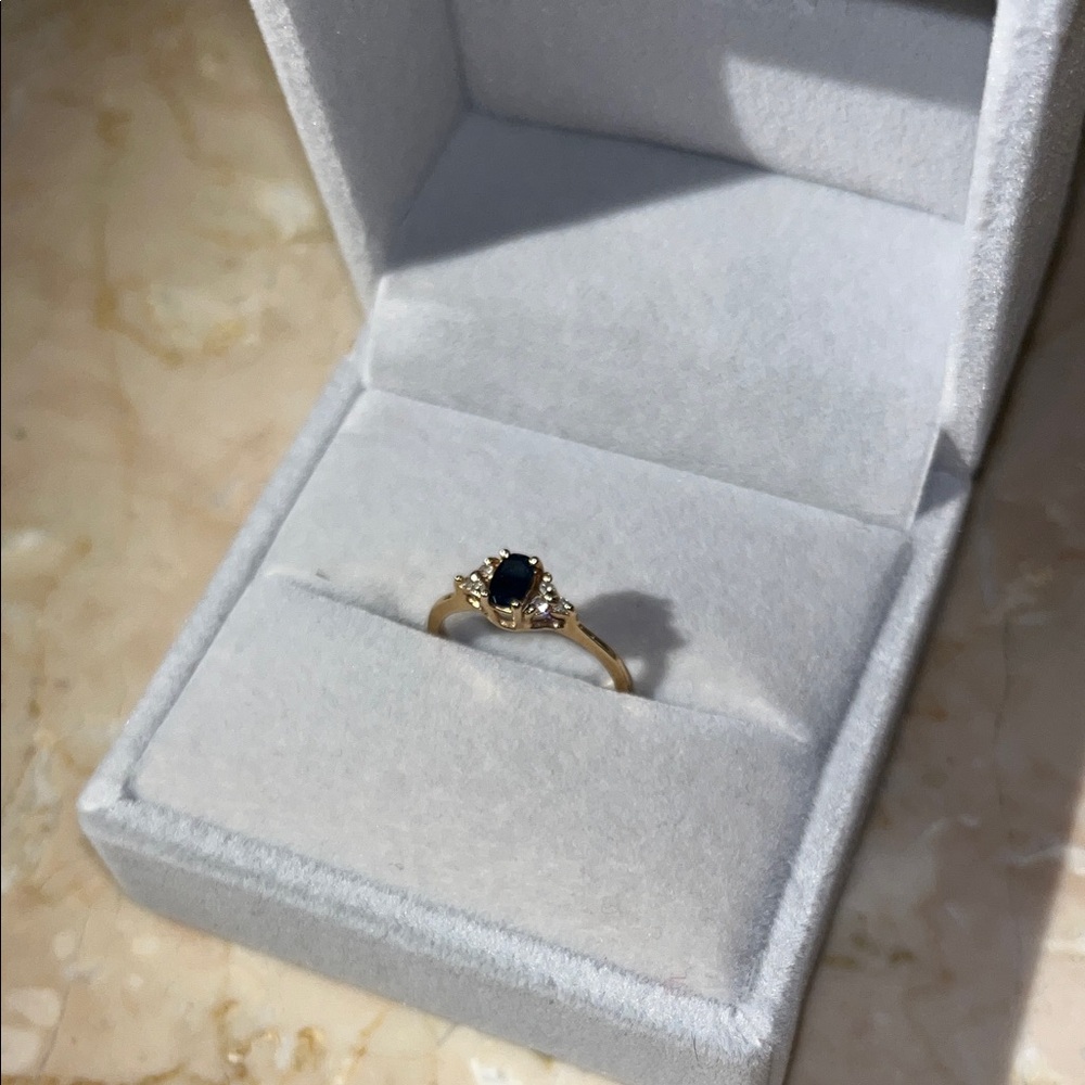 Antique 14K Gold, 6 Diamond & Deep Navy Stone Ring